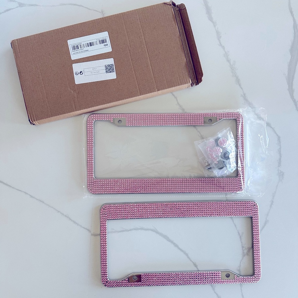 Set of 2 pink rhinestone license plate frames, NWT, all hardware included!